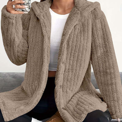 Women's Fuzzy Hooded Long-Sleeved Coat