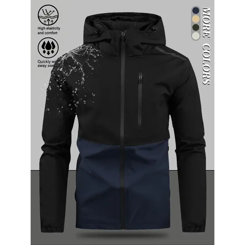 Men’s Color-block Hooded Windproof Casual Jacket