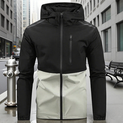 Men’s Color-block Hooded Windproof Casual Jacket