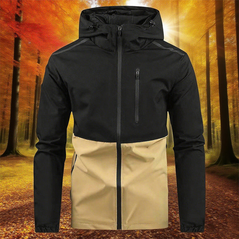 Men’s Color-block Hooded Windproof Casual Jacket