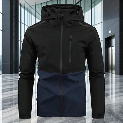 Men’s Color-block Hooded Windproof Casual Jacket