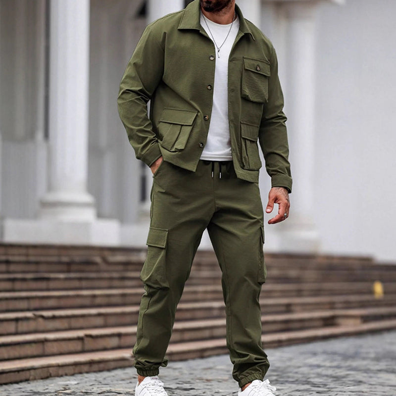 Men’s Retro Jacket & Cargo Pants 2-Piece Set (50% OFF)
