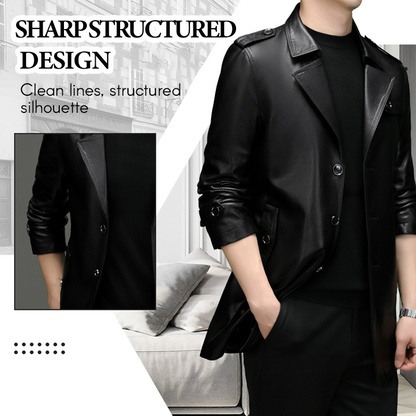 Men's Mid-Length Faux Leather Coat（50% OFF）