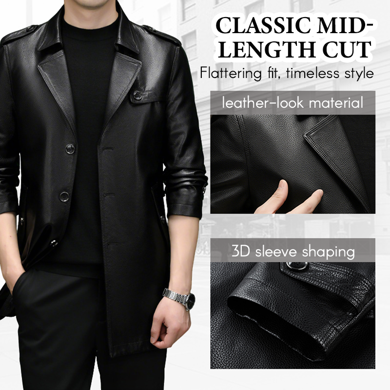 Men's Mid-Length Faux Leather Coat（50% OFF）