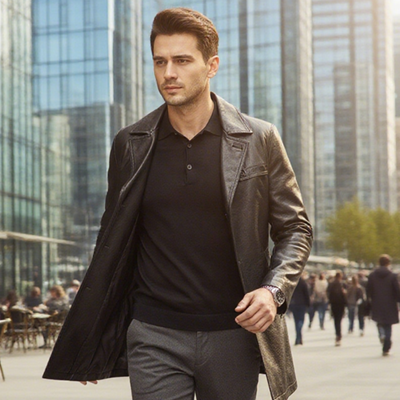Men's Mid-Length Faux Leather Coat（50% OFF）