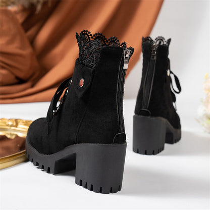 ❄️LAST DAY PROMOTION - 50%OFF 💖 Women's Chunky Heel Lace Ankle Booties