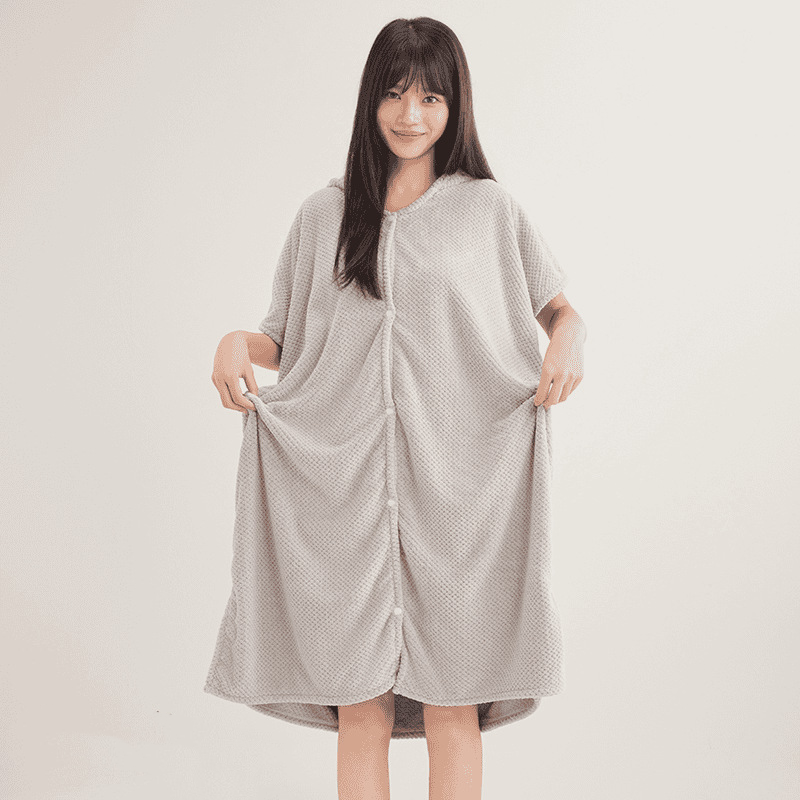 Women's Cosy Hooded Textured Grid Bathrobe（50% OFF）