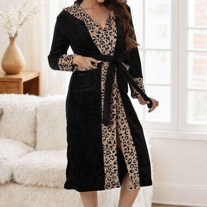 Women’s Cozy Hooded Leopard Print Bathrobe