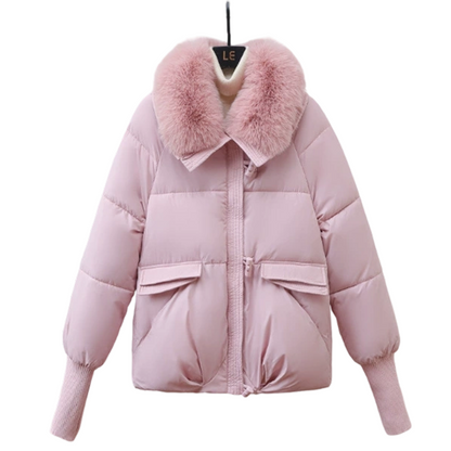 Women’s Stylish Short Down Jacket With Fluffy Collar