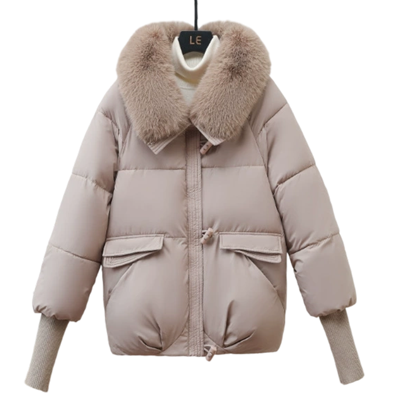 Women’s Stylish Short Down Jacket With Fluffy Collar