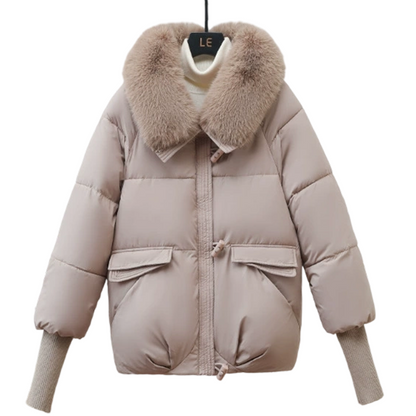 Women’s Stylish Short Down Jacket With Fluffy Collar