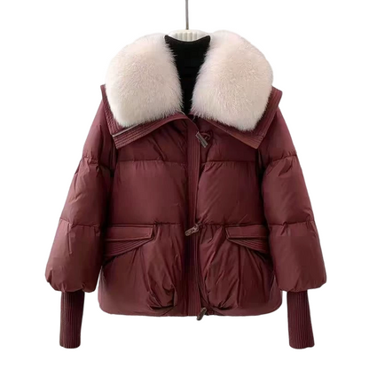Women’s Stylish Short Down Jacket With Fluffy Collar