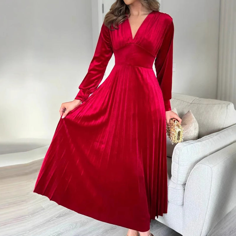 Women's Elegant V-Neck Waist- Cinching Dress （50% OFF）
