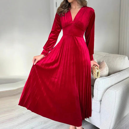 Women's Elegant V-Neck Waist- Cinching Dress （50% OFF）