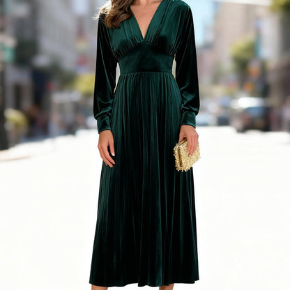 Women's Elegant V-Neck Waist- Cinching Dress （50% OFF）