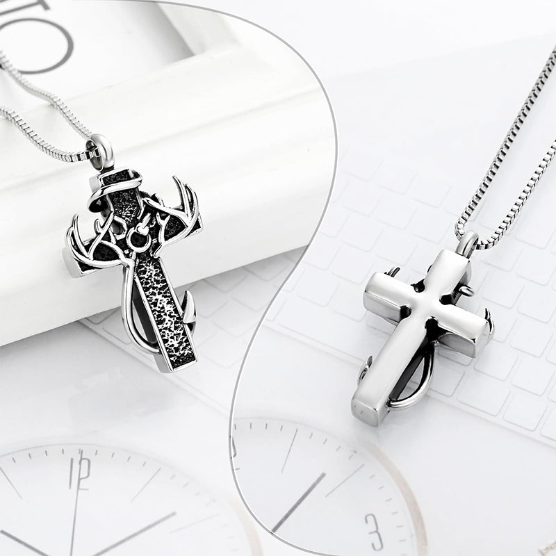 Antler Cross Urn Pendant Necklace