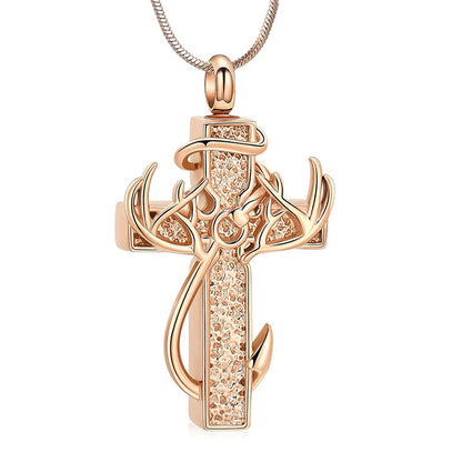 Antler Cross Urn Pendant Necklace