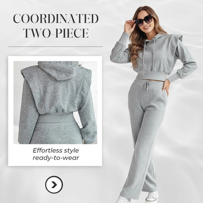 2-Piece Ribbed Knit Long Sleeve Crop Top Wide Leg Pants Matching Lounge Set Loungewear