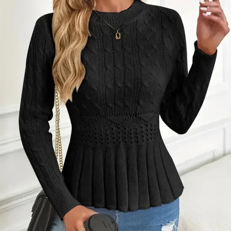 Women's Chunky-Knitted Crew Neck Peplum Sweater