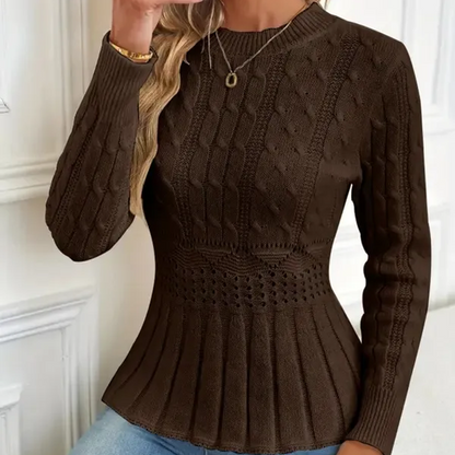 Women's Chunky-Knitted Crew Neck Peplum Sweater