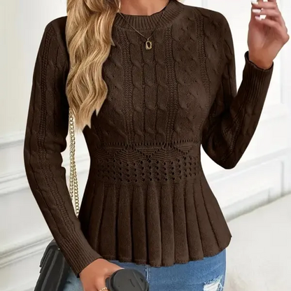 Women's Chunky-Knitted Crew Neck Peplum Sweater
