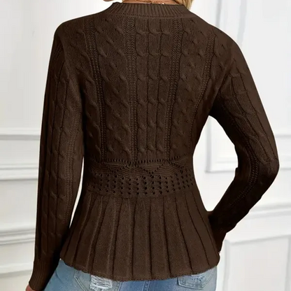 Women's Chunky-Knitted Crew Neck Peplum Sweater