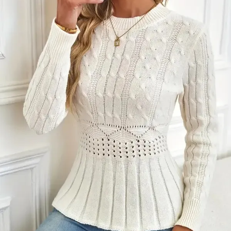Women's Chunky-Knitted Crew Neck Peplum Sweater