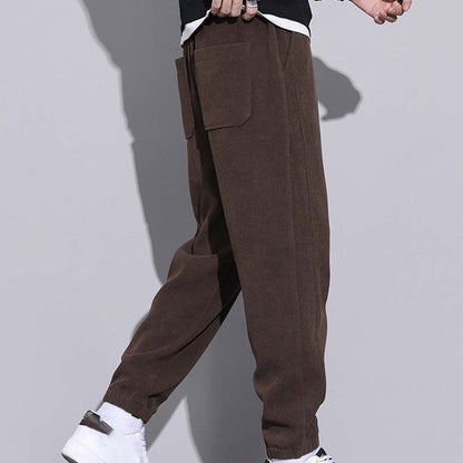 Men's Tapered Drawstring Corduroy Pants with Pockets