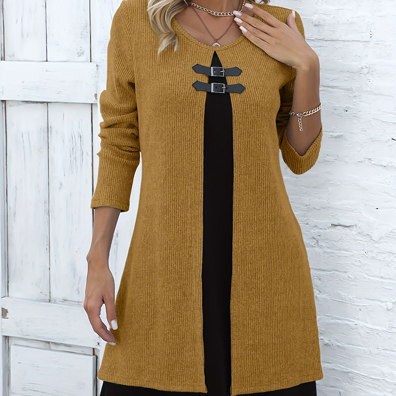 💃🌸Women's Faux Two-Piece A-Line Knee-Length Dress