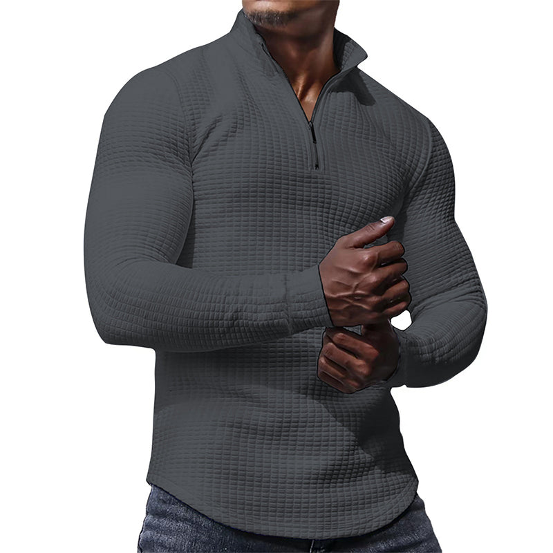 Men's Stand Collar Half-Zip Long Sleeve Sweatshirt