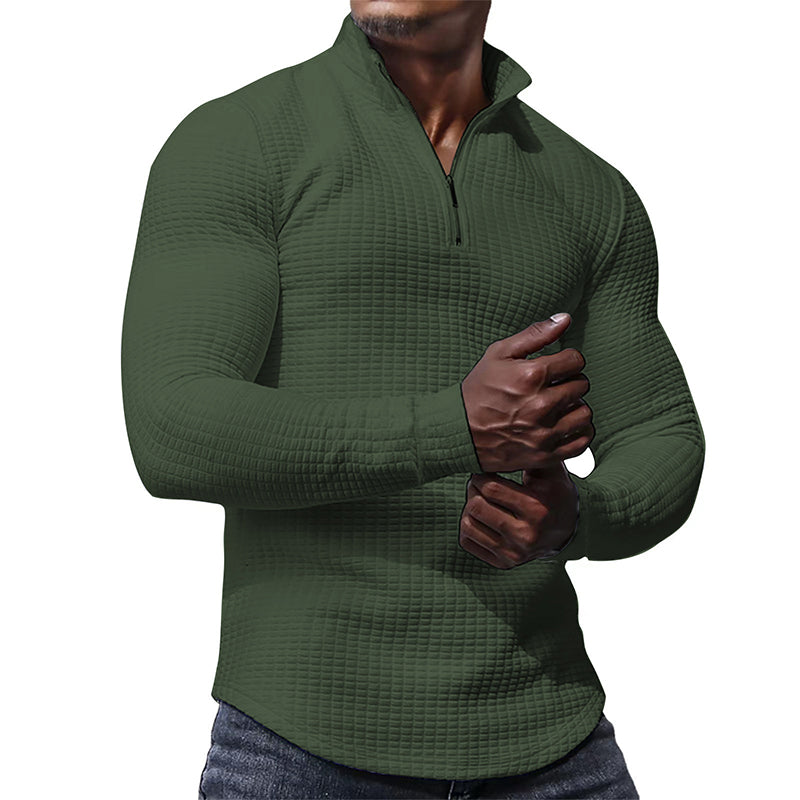 Men's Stand Collar Half-Zip Long Sleeve Sweatshirt
