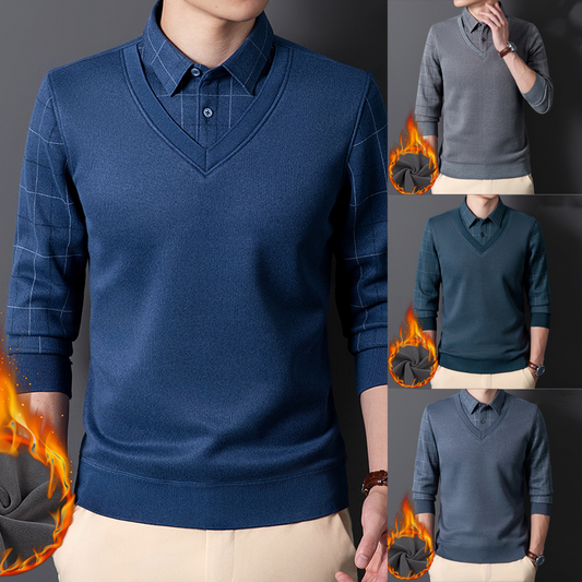 Men’s Casual Thermal Faux Two-Piece Shirt