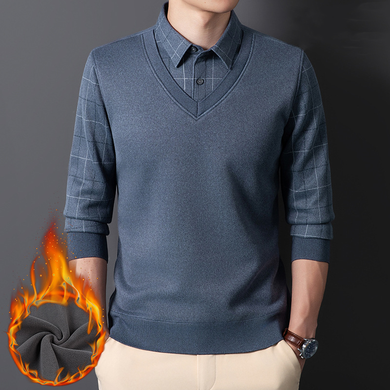 Men’s Casual Thermal Faux Two-Piece Shirt