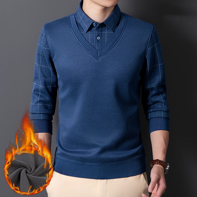 Men’s Casual Thermal Faux Two-Piece Shirt