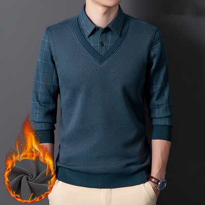 Men’s Casual Thermal Faux Two-Piece Shirt
