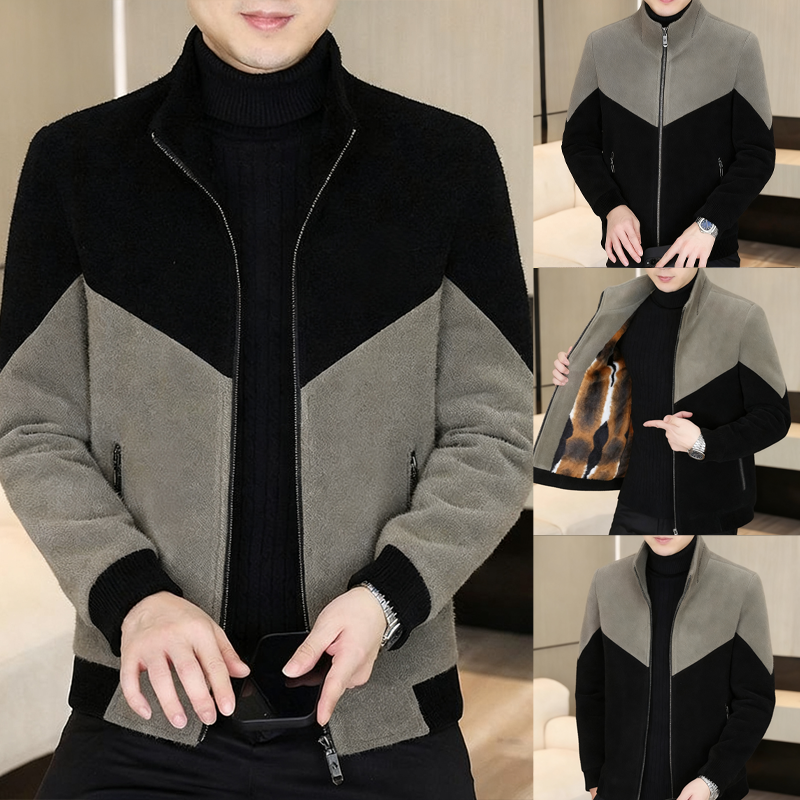 Men's Color-Block Stand Collar Zip-Up Jacket