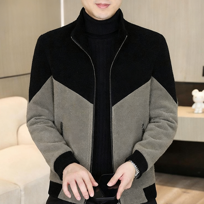 Men's Color-Block Stand Collar Zip-Up Jacket