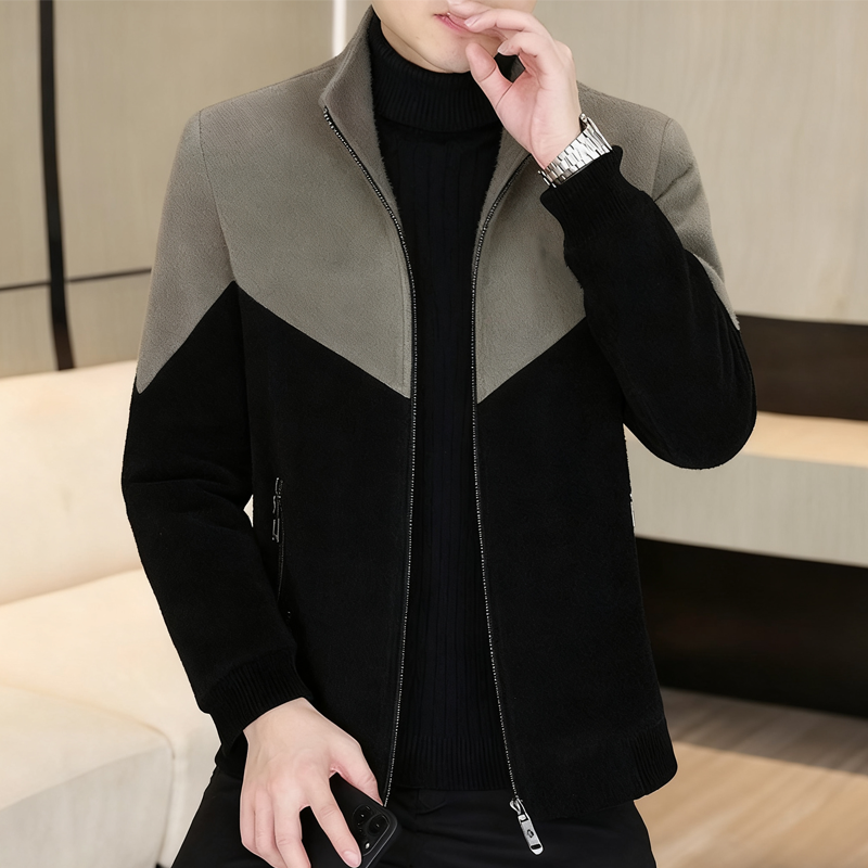 Men's Color-Block Stand Collar Zip-Up Jacket