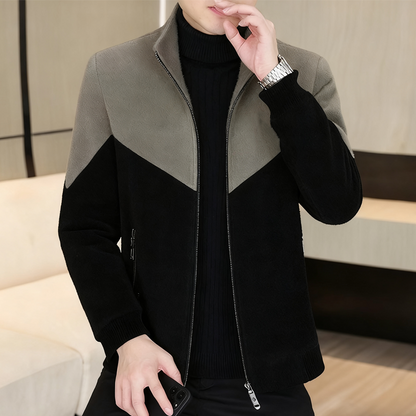 Men's Color-Block Stand Collar Zip-Up Jacket