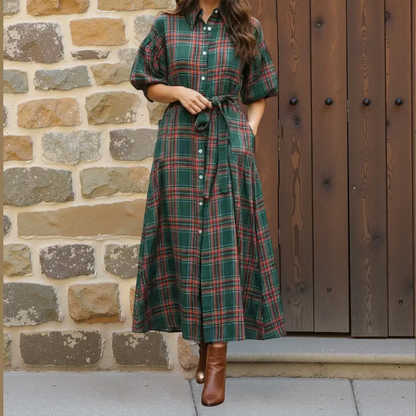 Women's Casual Plaid Maxi Shirt Dress