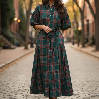 Women's Casual Plaid Maxi Shirt Dress