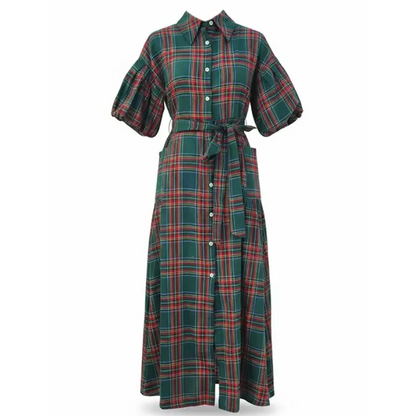 Women's Casual Plaid Maxi Shirt Dress