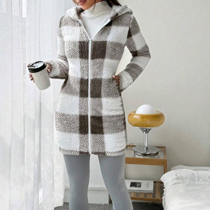 Women's Plaid Zip-Up Hooded Jacket