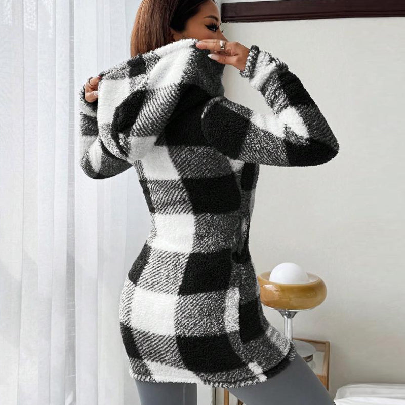 Women's Plaid Zip-Up Hooded Jacket