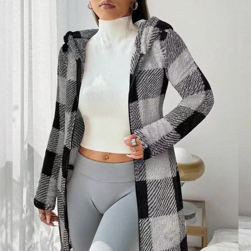 Women's Plaid Zip-Up Hooded Jacket
