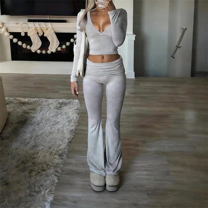 👚 60% OFF! 💫 WOMEN'S 2-PC CROP TOP SET - Flowy High-Low Hem & Wide-Leg Pants, Soft Breathable Fabric for Yoga and Casual Wear 🌸🧘‍♀️