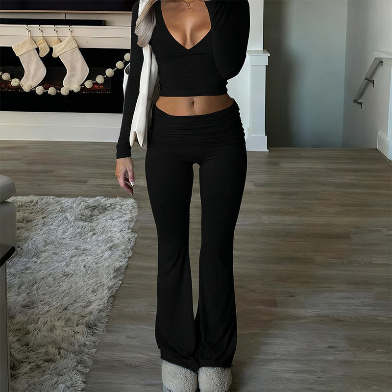 👚 60% OFF! 💫 WOMEN'S 2-PC CROP TOP SET - Flowy High-Low Hem & Wide-Leg Pants, Soft Breathable Fabric for Yoga and Casual Wear 🌸🧘‍♀️