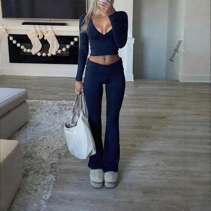 👚 60% OFF! 💫 WOMEN'S 2-PC CROP TOP SET - Flowy High-Low Hem & Wide-Leg Pants, Soft Breathable Fabric for Yoga and Casual Wear 🌸🧘‍♀️