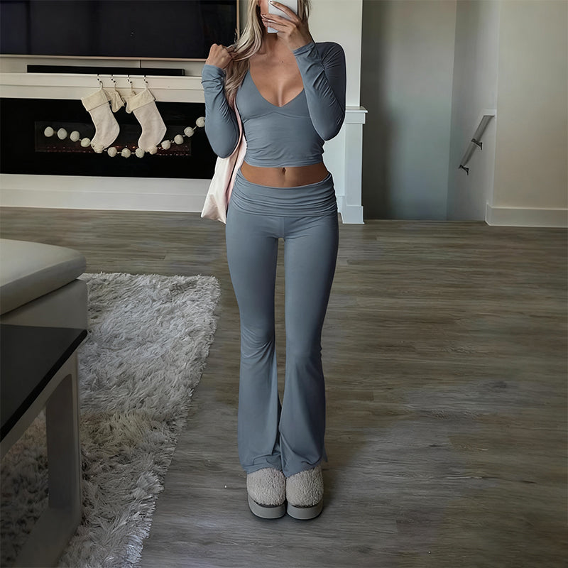 👚 60% OFF! 💫 WOMEN'S 2-PC CROP TOP SET - Flowy High-Low Hem & Wide-Leg Pants, Soft Breathable Fabric for Yoga and Casual Wear 🌸🧘‍♀️