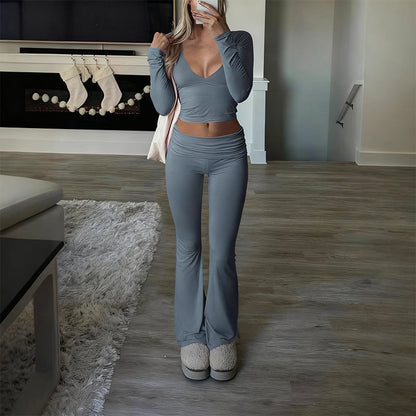 👚 60% OFF! 💫 WOMEN'S 2-PC CROP TOP SET - Flowy High-Low Hem & Wide-Leg Pants, Soft Breathable Fabric for Yoga and Casual Wear 🌸🧘‍♀️